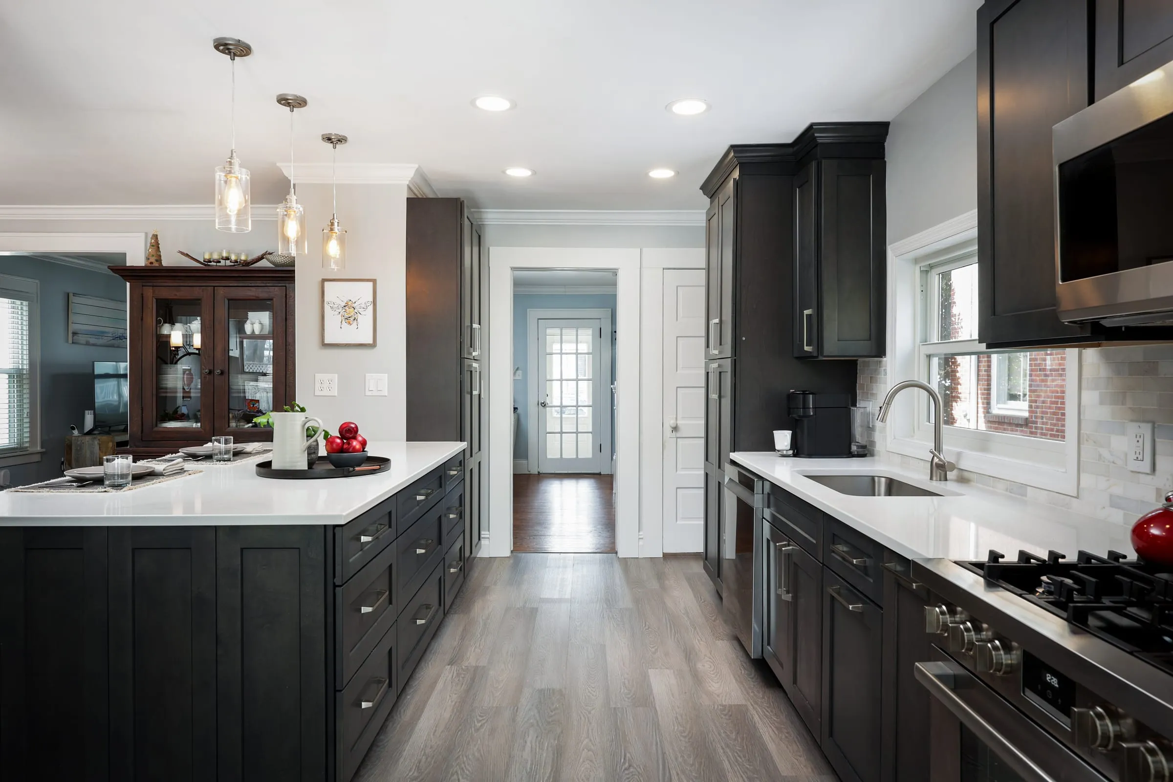 Galley kitchen from the island