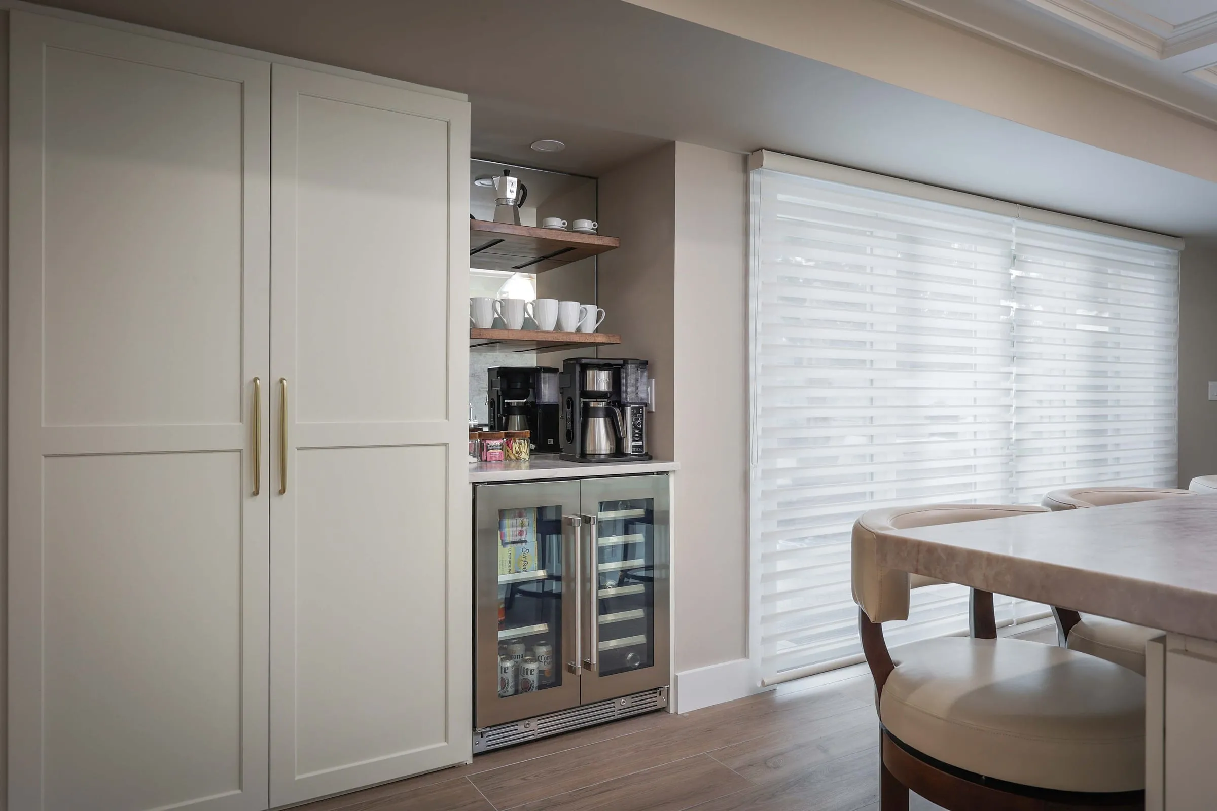 Pantry wall with a built-in banquette