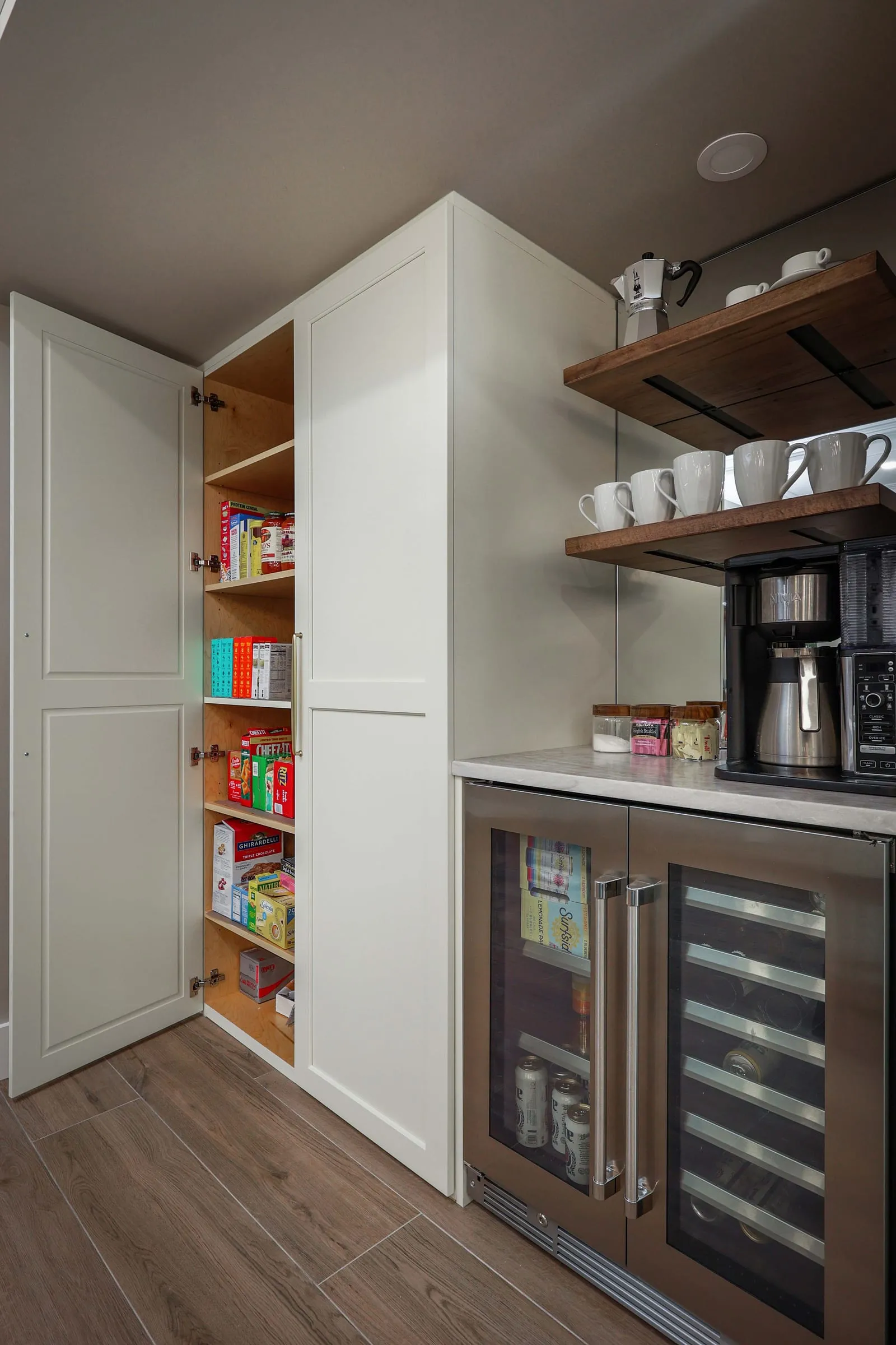 Walk-in pantry with wine storage