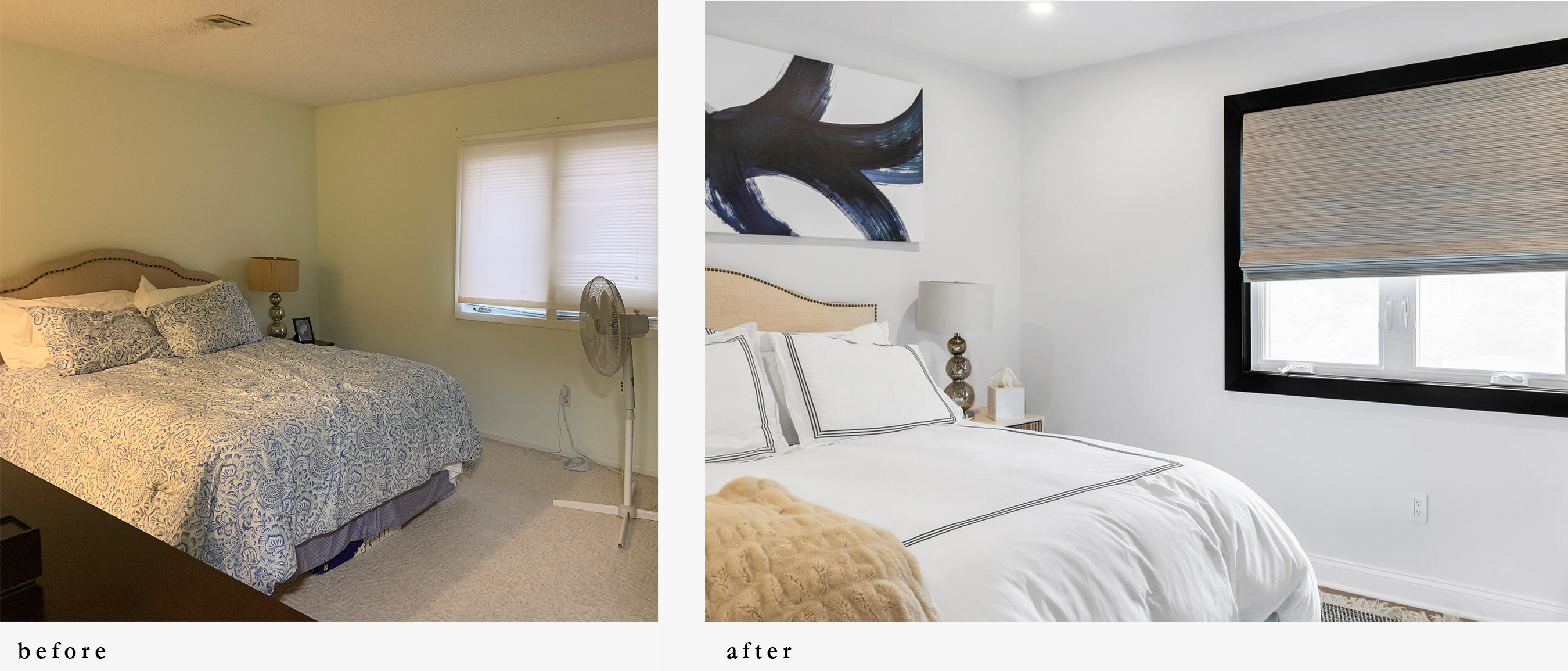 Bedroom, before and after