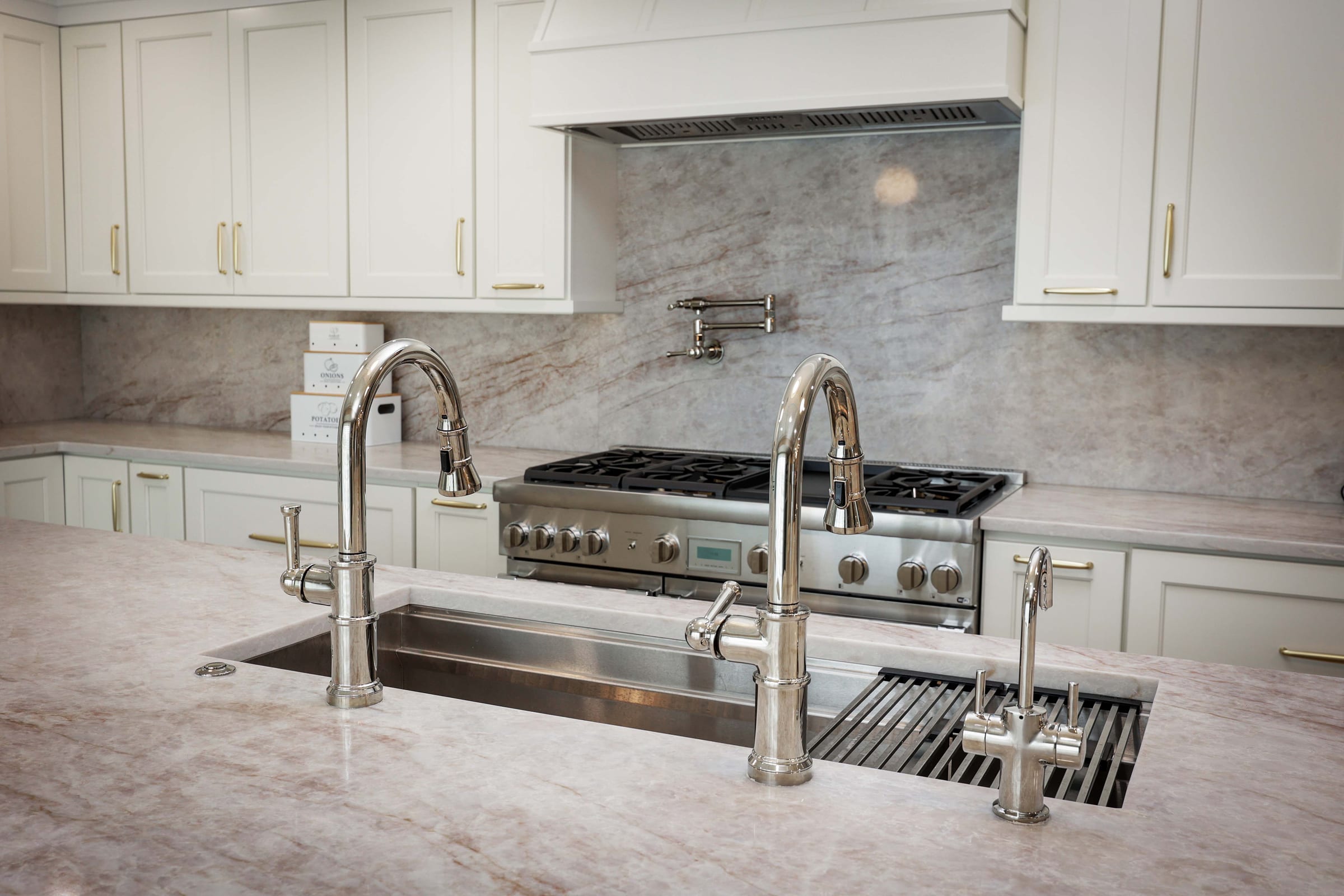Polished nickel faucets and fittings, chosen and specified as a set